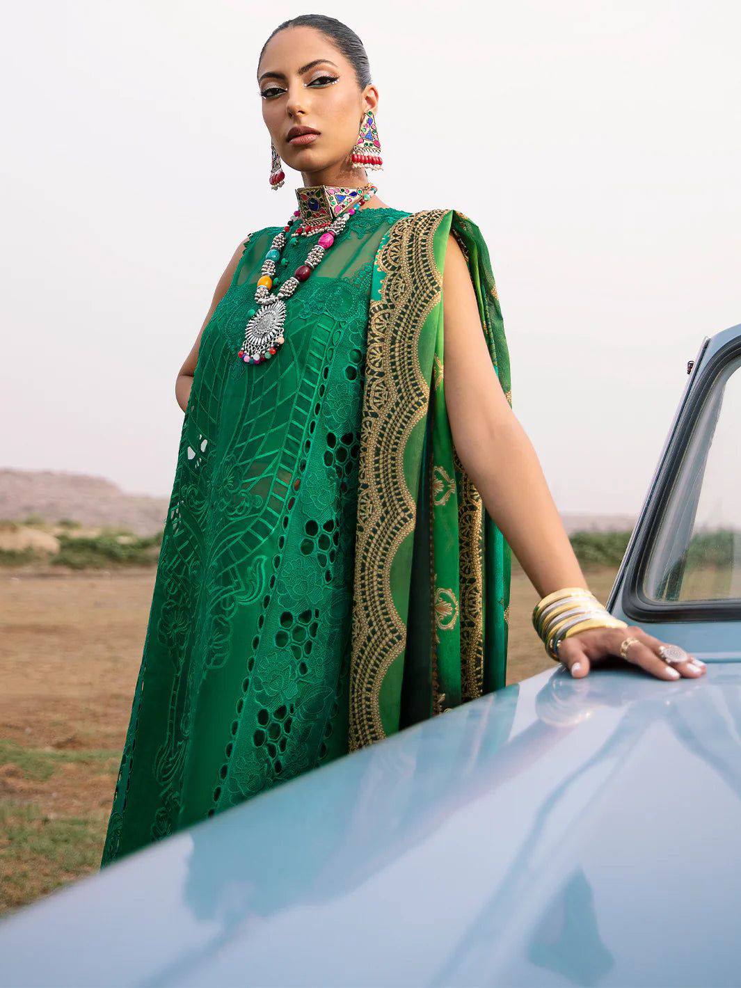 Maria B Green Chikankari Embroidery Cotton Lawn Unstitched