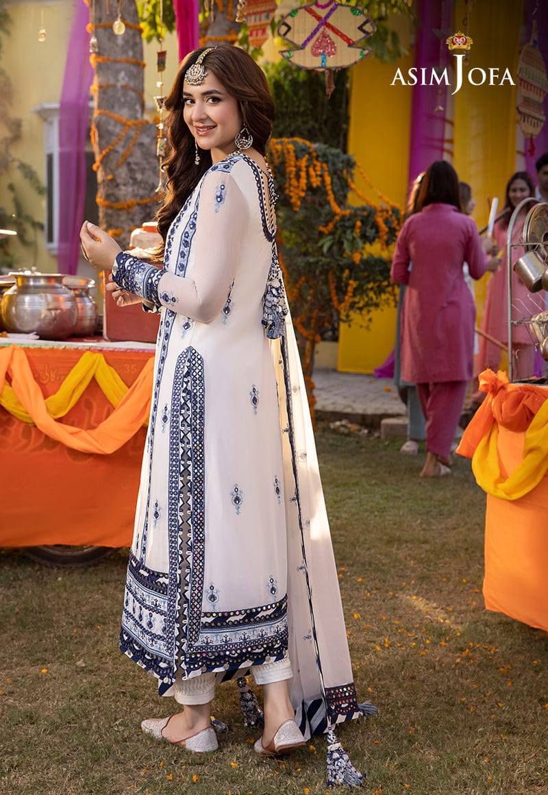 Asim Jofa White Chiffon Dress Formal Collection 3pc Unstitched