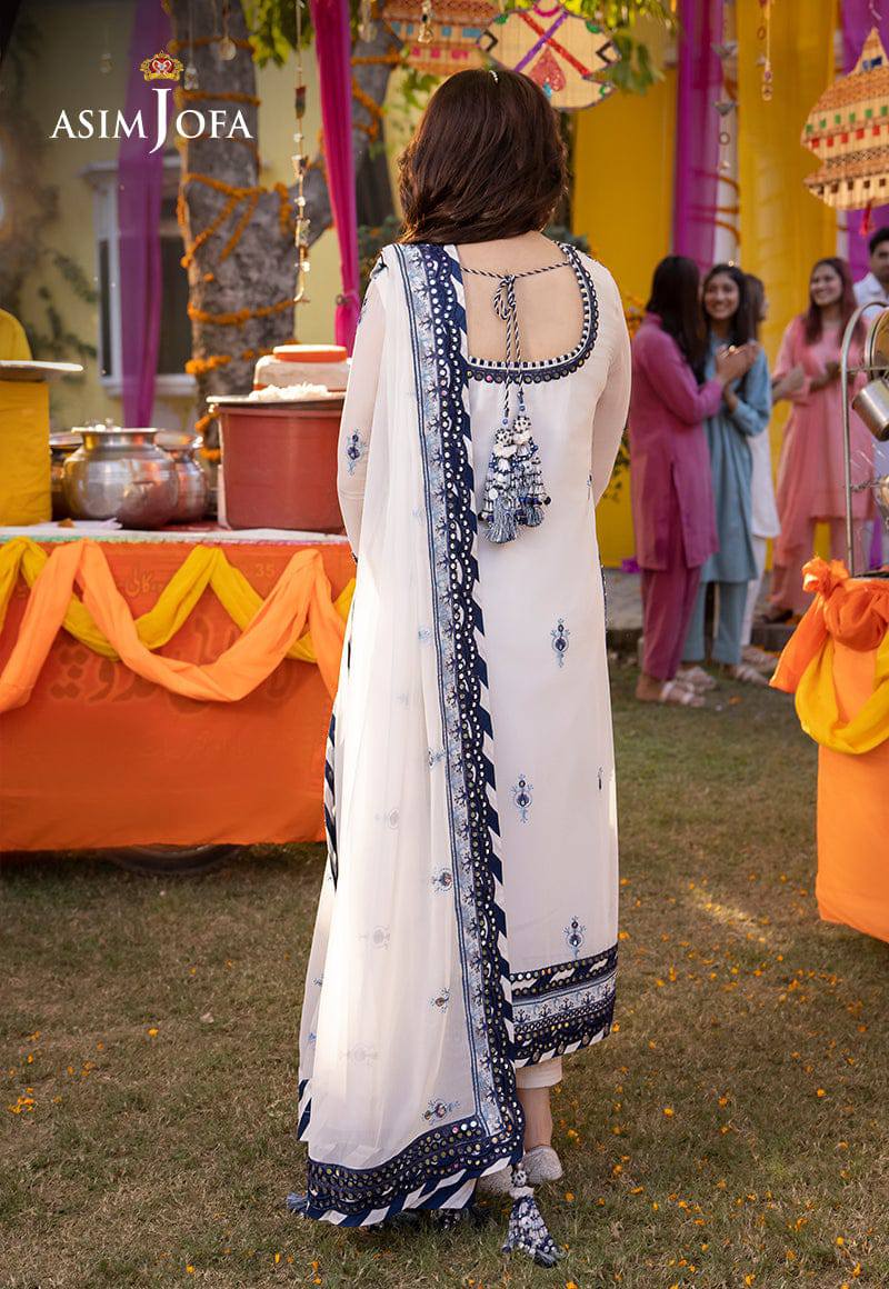Asim Jofa White Chiffon Dress Formal Collection 3pc Unstitched