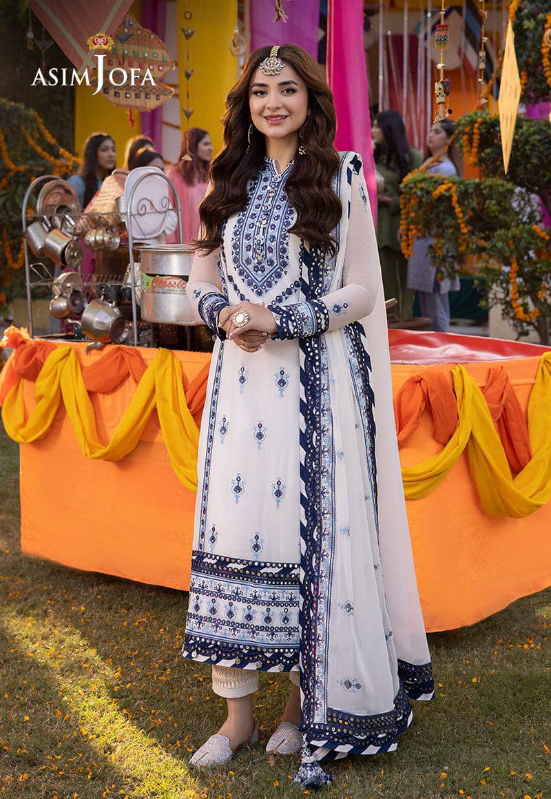 Asim Jofa White Chiffon Dress Formal Collection 3pc Unstitched