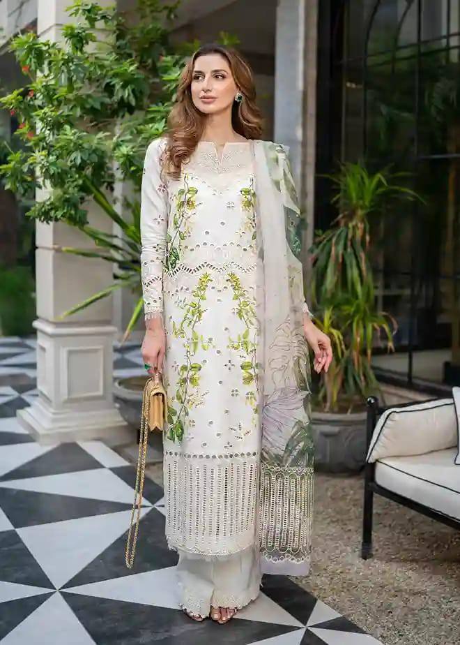 Crimson off White Lawn Embroidery Chikankari 3pc Unstitched Dress