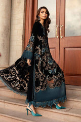 M.B Blue & Black Pure Lawn Print Embroidery 3pc Unstitched