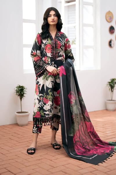 Baroque Black Pure Lawn New Arrival 3pc Unstitched Dress Summer Collection
