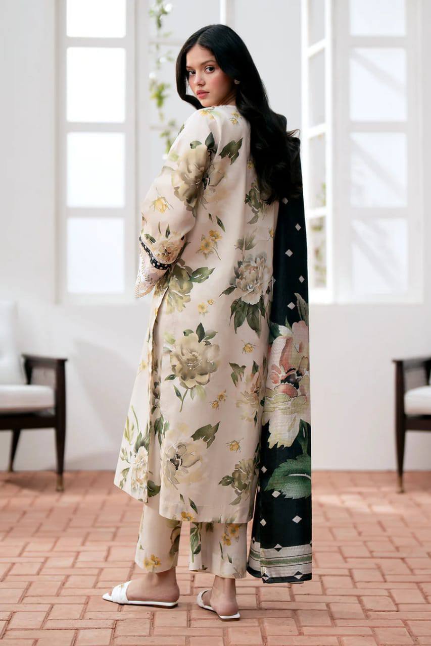 Baroque Skin & Black Pure Lawn New Arrival 3pc Unstitched Dress Summer Collection