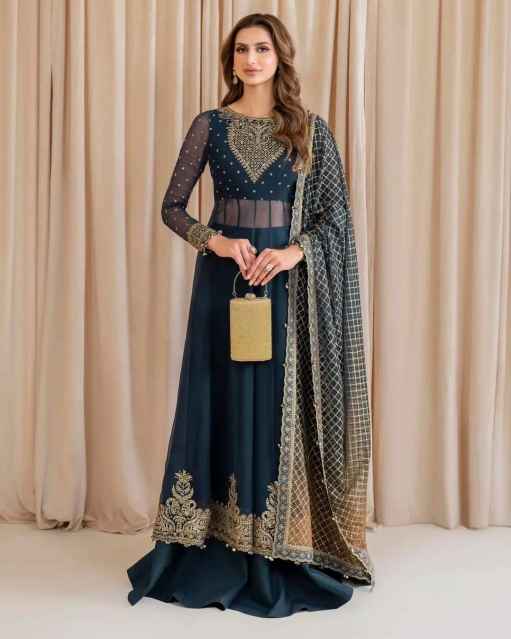 Jazmin Zinc Chiffon Maxi Formal Embroidery Collection 3pc Unstitched Dress