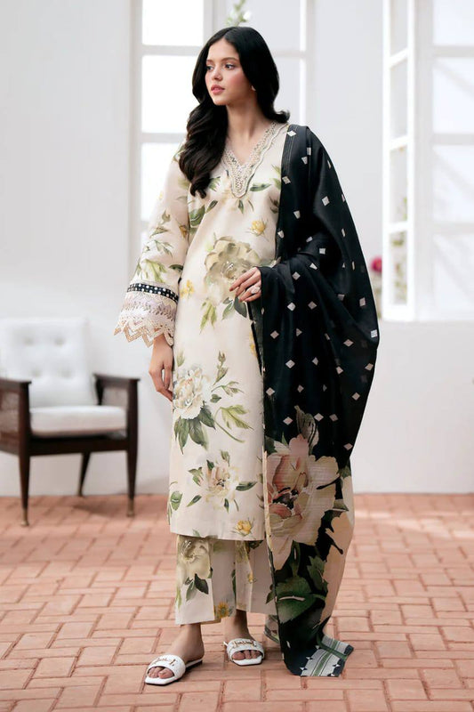 Baroque Skin & Black Pure Lawn New Arrival 3pc Unstitched Dress Summer Collection