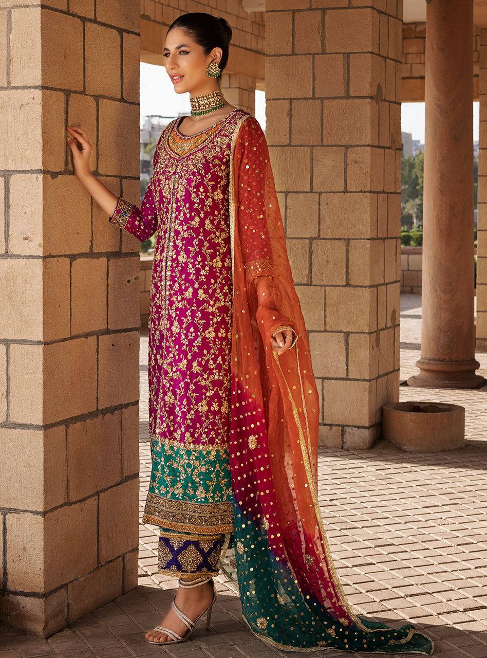 Z.C Pink Chiffon Fabric Formal Collection 3pc Unstitched Dress