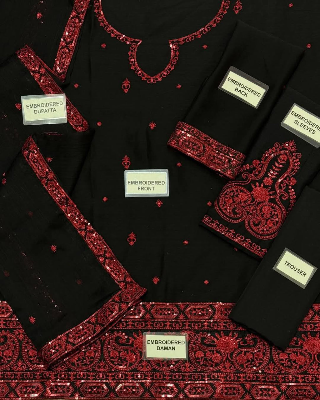 A.J Black Chiffon Formal Embroidery Collection 3pc Unstitched Dress