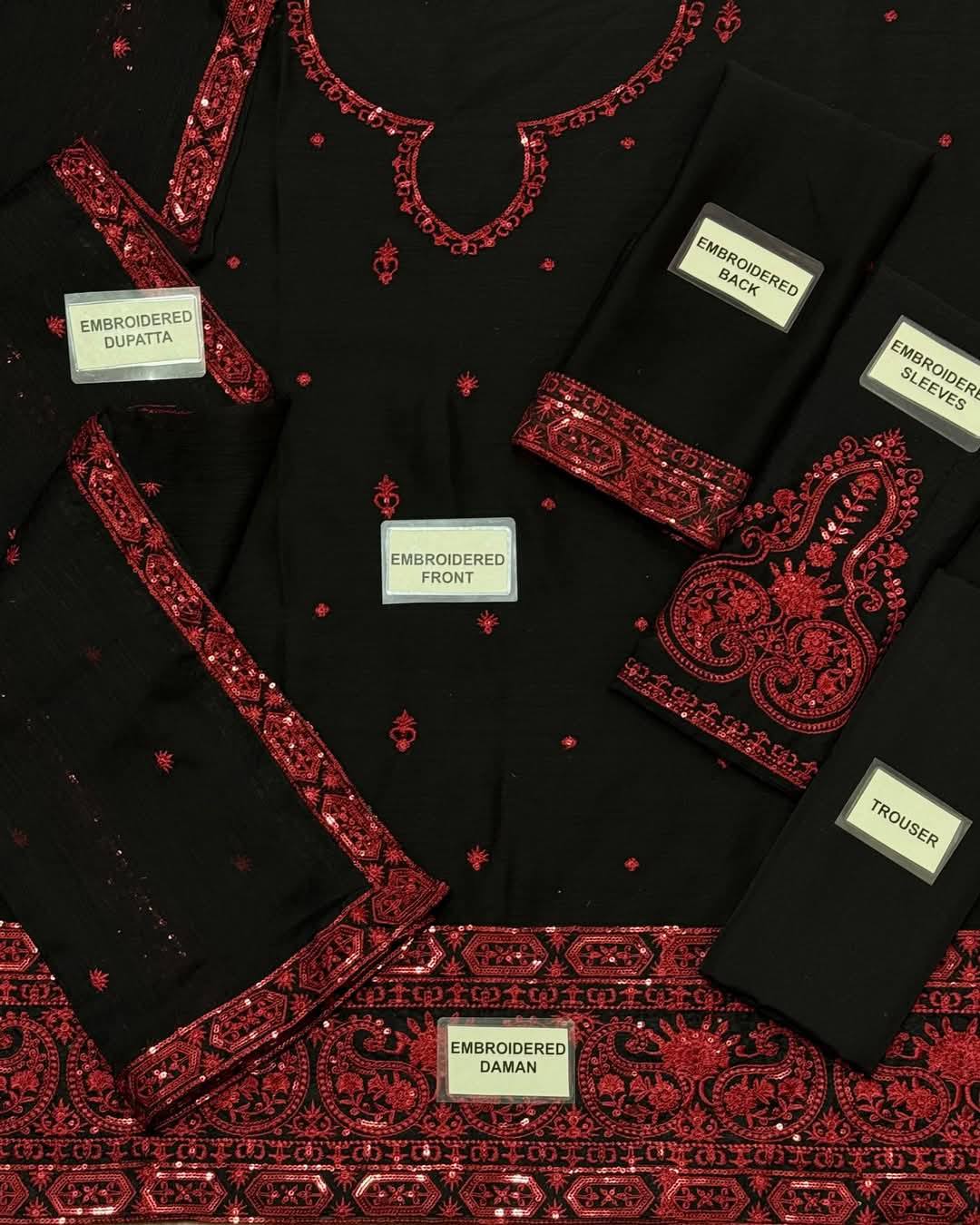 A.J Black Chiffon Formal Embroidery Collection 3pc Unstitched Dress