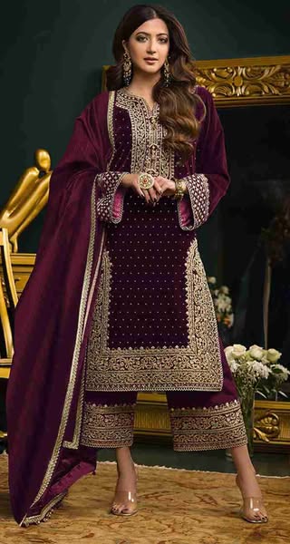 A.J Maroon Chiffon Formal Collection Embroidery Dress 3pc