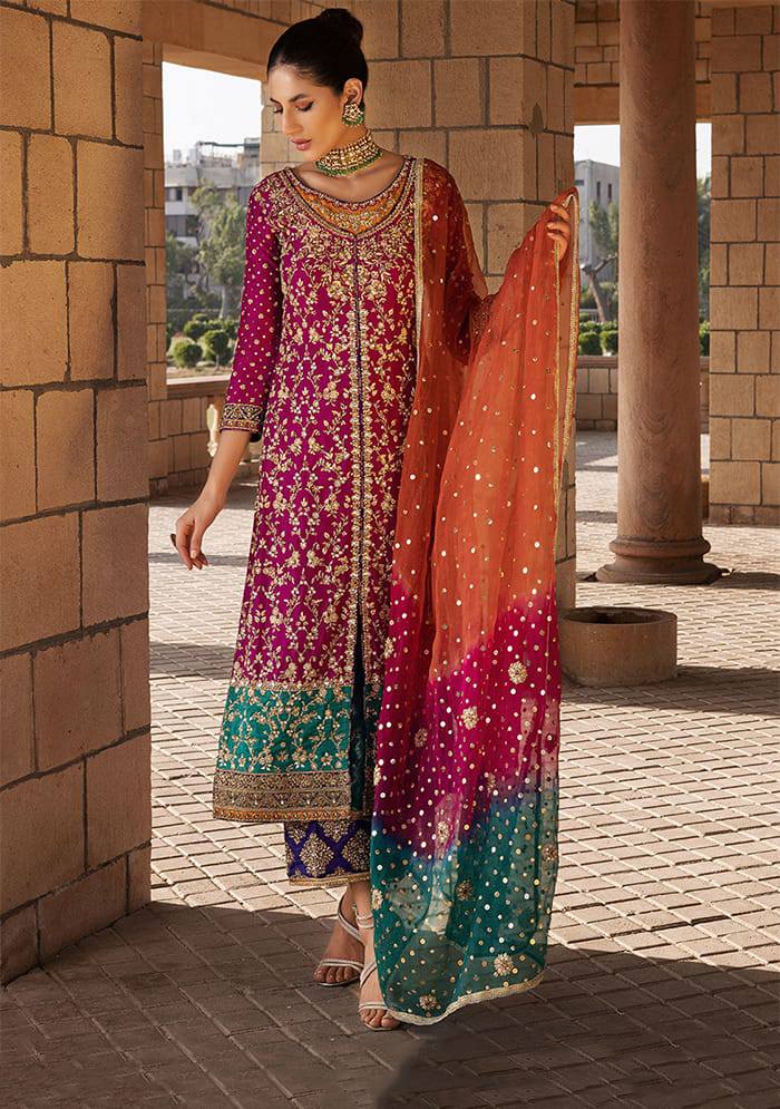 Z.C Pink Chiffon Fabric Formal Collection 3pc Unstitched Dress