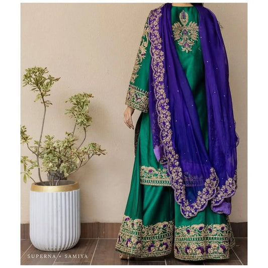 Rang Rasiya Row Silk Green Full Hand Work Formal Dress Unstitched