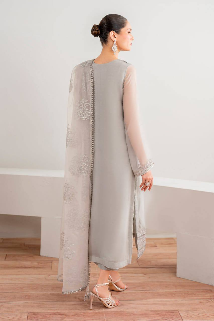 Baroque grey organza Dress Party Wear Collection Unstitched