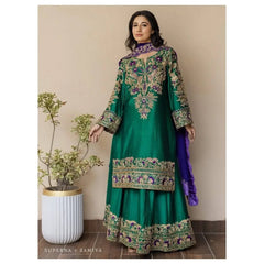 Rang Rasiya Row Silk Green Full Hand Work Formal Dress Unstitched