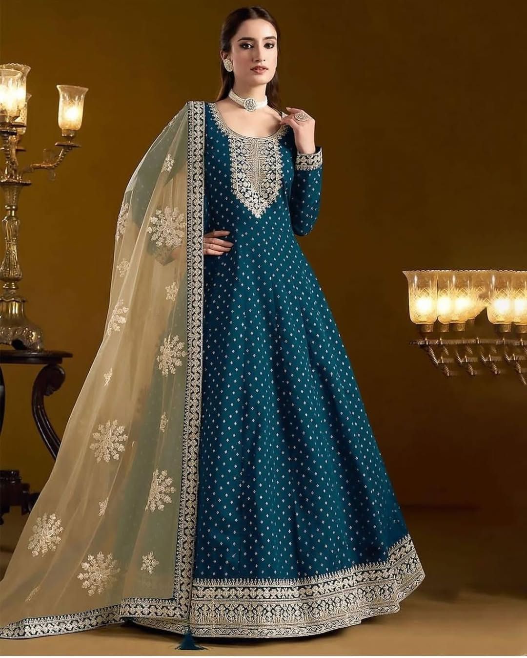 Indian Maxi Zinc Row Silk Maxi Formal Wear Unstitched