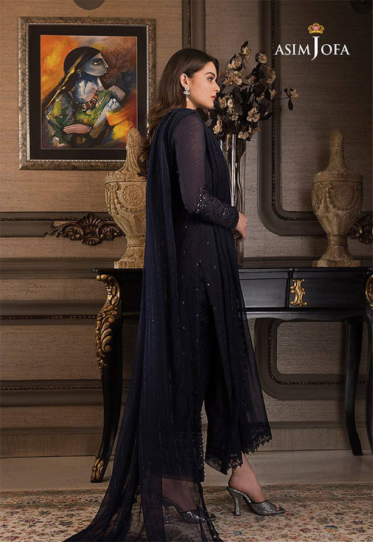 Asim Jofa Blue Chiffon Embroired Unstitched party wear dress