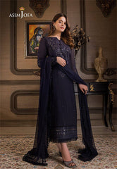 Asim Jofa Blue Chiffon Embroired Unstitched party wear dress