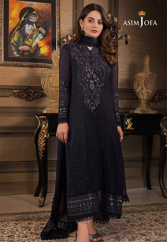 Asim Jofa Blue Chiffon Embroired Unstitched party wear dress