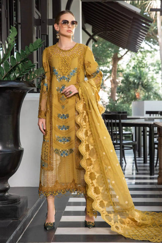 M.B Mustard Chikankari Lawn Embroidery 3pc Unstitched Dress