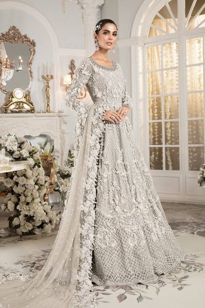 M.B Wedding Collection Maxi Gray Net Fabric Unstitched