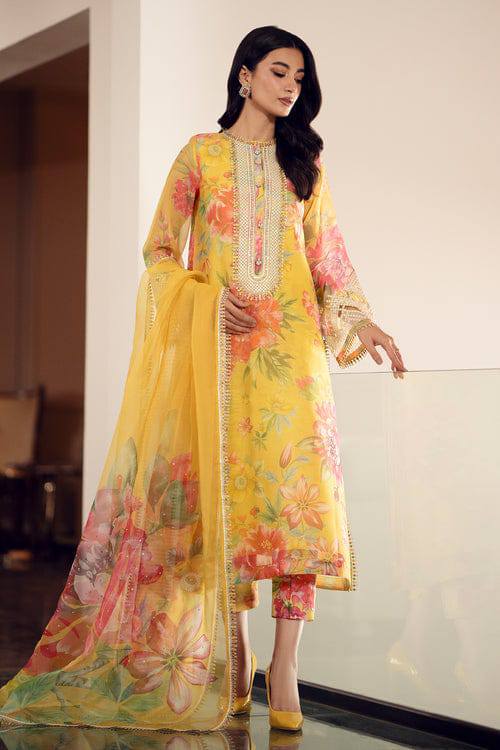 Baroque Yellow Printed Lawn Embroidery Unstitched Dress