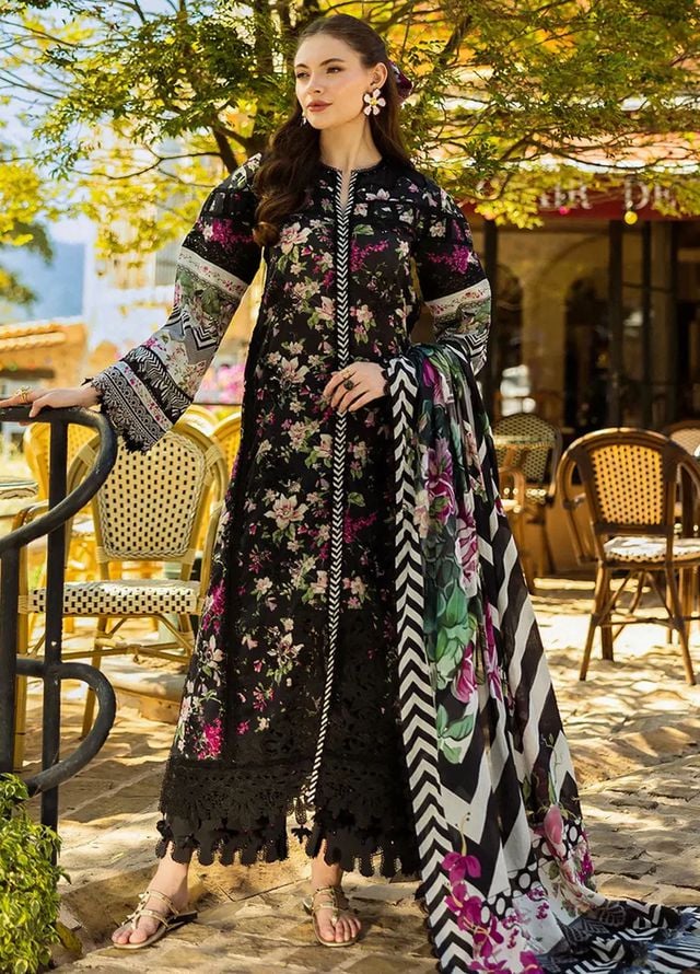 Elaf Black Lawn Summer Collection Emb 3pc Unstitched