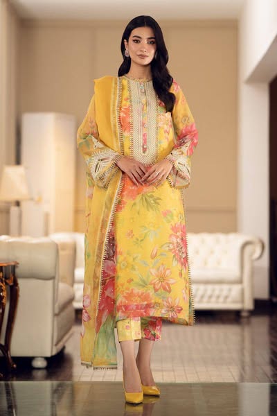 Baroque Yellow Printed Lawn Embroidery Unstitched Dress