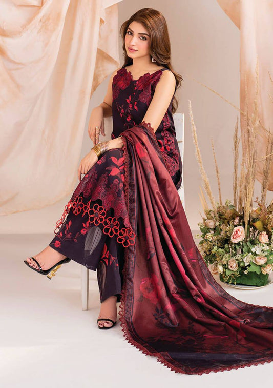 Asifa Nabeel Black Red Printed Lawn Embroidery Unstitched Dress