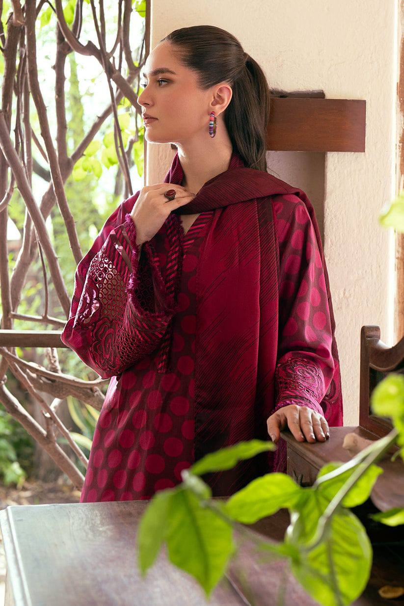Baroque Maroon & Pink Lawn Printed Embroidery 3pc Unstitched