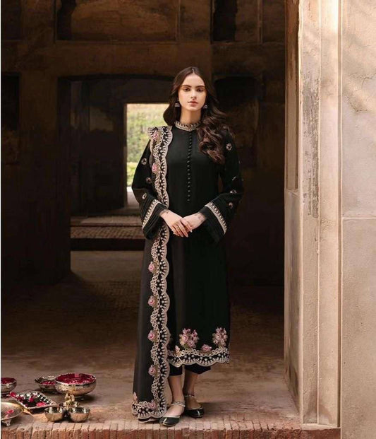 Zarqash Black Lawn Chikankari Embroidery Dress Unstitched