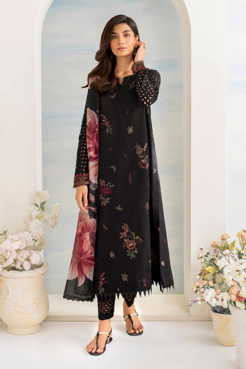 Iznik Black Lawn Chikankari Embroidery 3pc Unstitched Dress