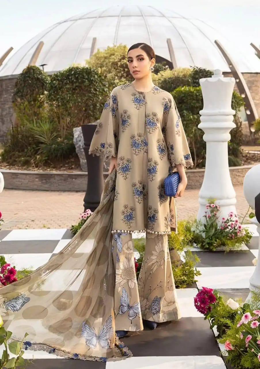 M.B Skin Green Lawn Embroidery Printed 3pc Unstitched