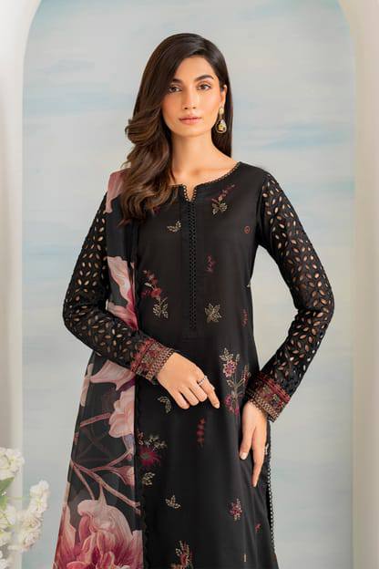 Iznik Black Lawn Chikankari Embroidery 3pc Unstitched Dress