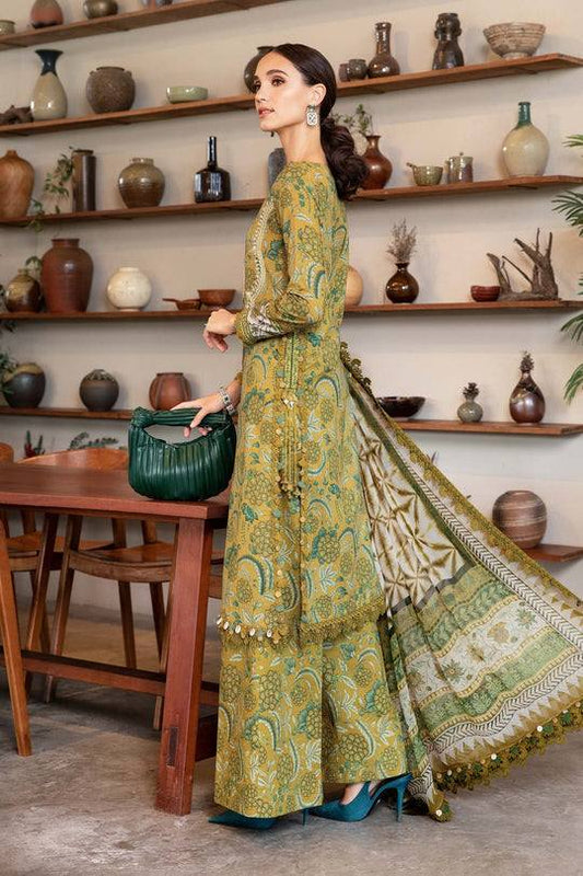 M.B Green printed Lawn Embroidery Duptta 3pc Unstitched Dress