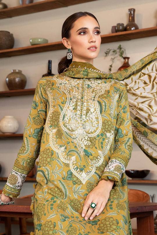 M.B Green printed Lawn Embroidery Duptta 3pc Unstitched Dress