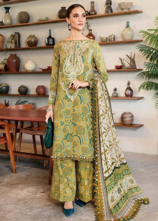 M.B Green printed Lawn Embroidery Duptta 3pc Unstitched Dress