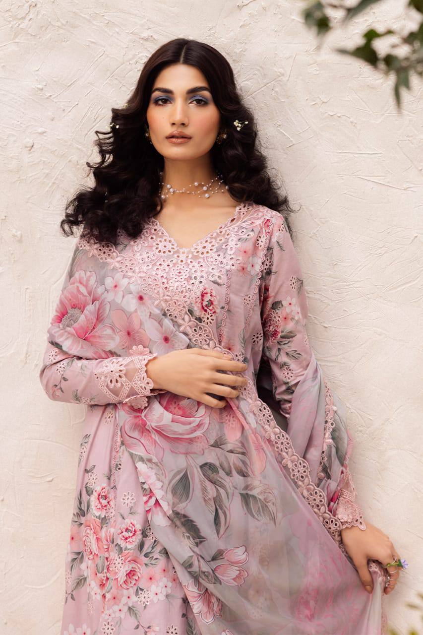 Iznik Pink Pure Lawn Chikankari Embroidery Dress 3pc Unstitched