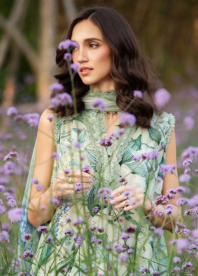 M.B Green Light Lawn Chikankari 3pc Unstitched Dress