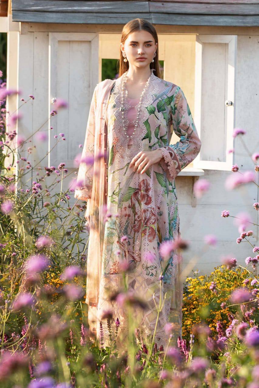 M.B Pink Light Lawn Chikankari 3pc Unstitched Dress