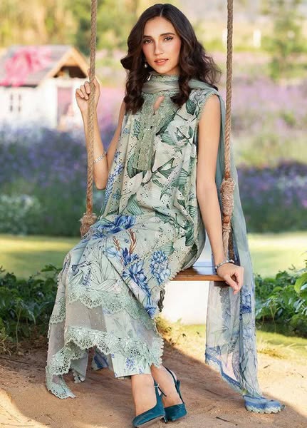 M.B Green Light Lawn Chikankari 3pc Unstitched Dress