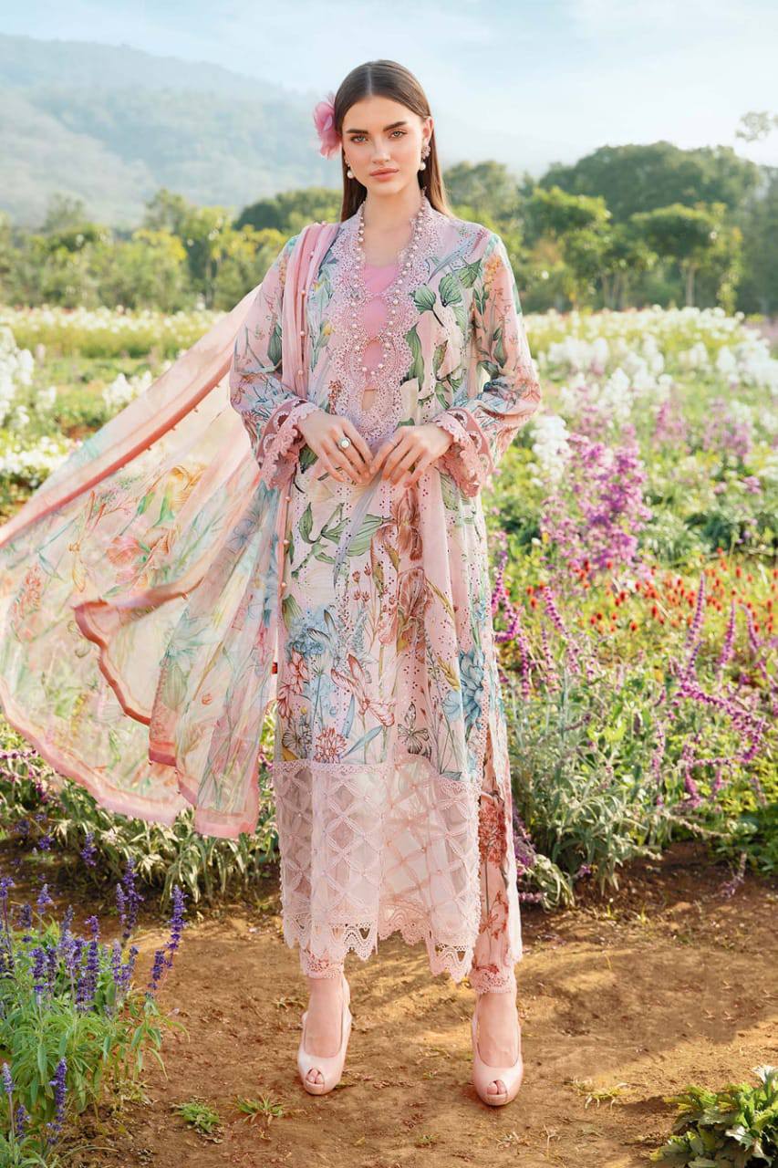 M.B Pink Light Lawn Chikankari 3pc Unstitched Dress