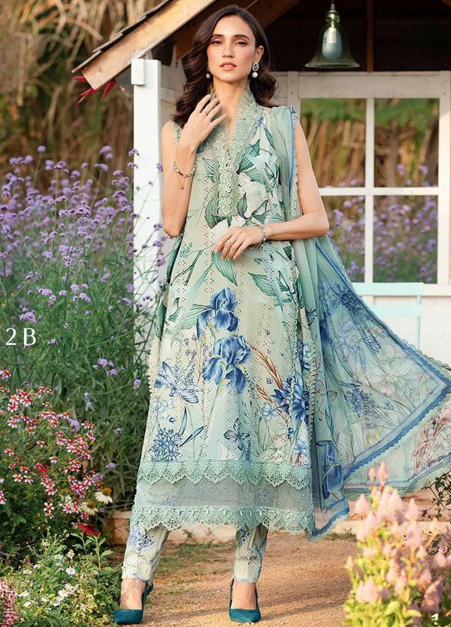 M.B Green Light Lawn Chikankari 3pc Unstitched Dress