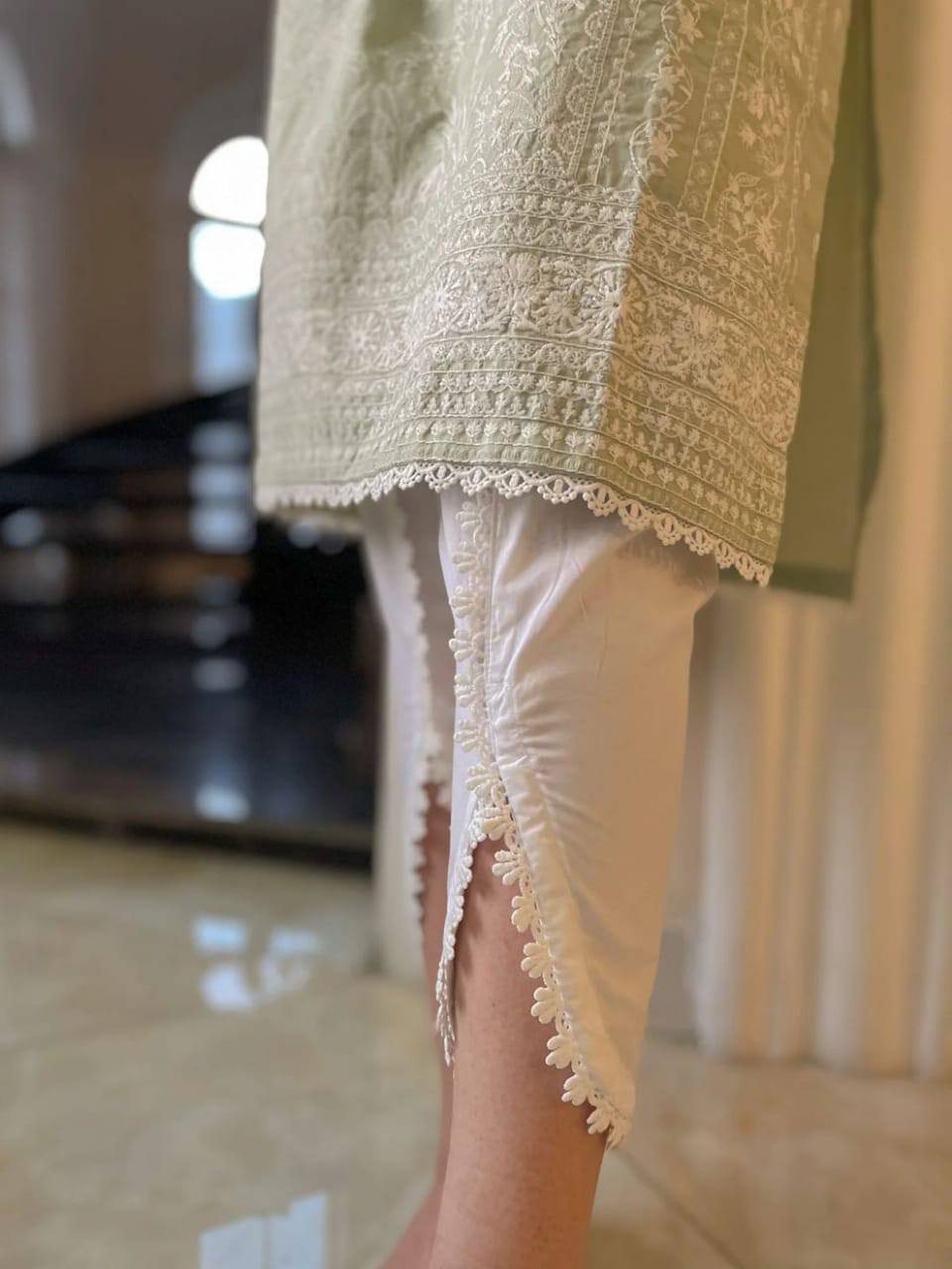 Faiza Saqlain Green Lawn Chikankari Embroidery Dress Unstitched