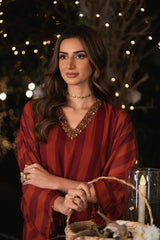 Lulusar Silk Digital Printed Rust 3PC Unstitched Dress