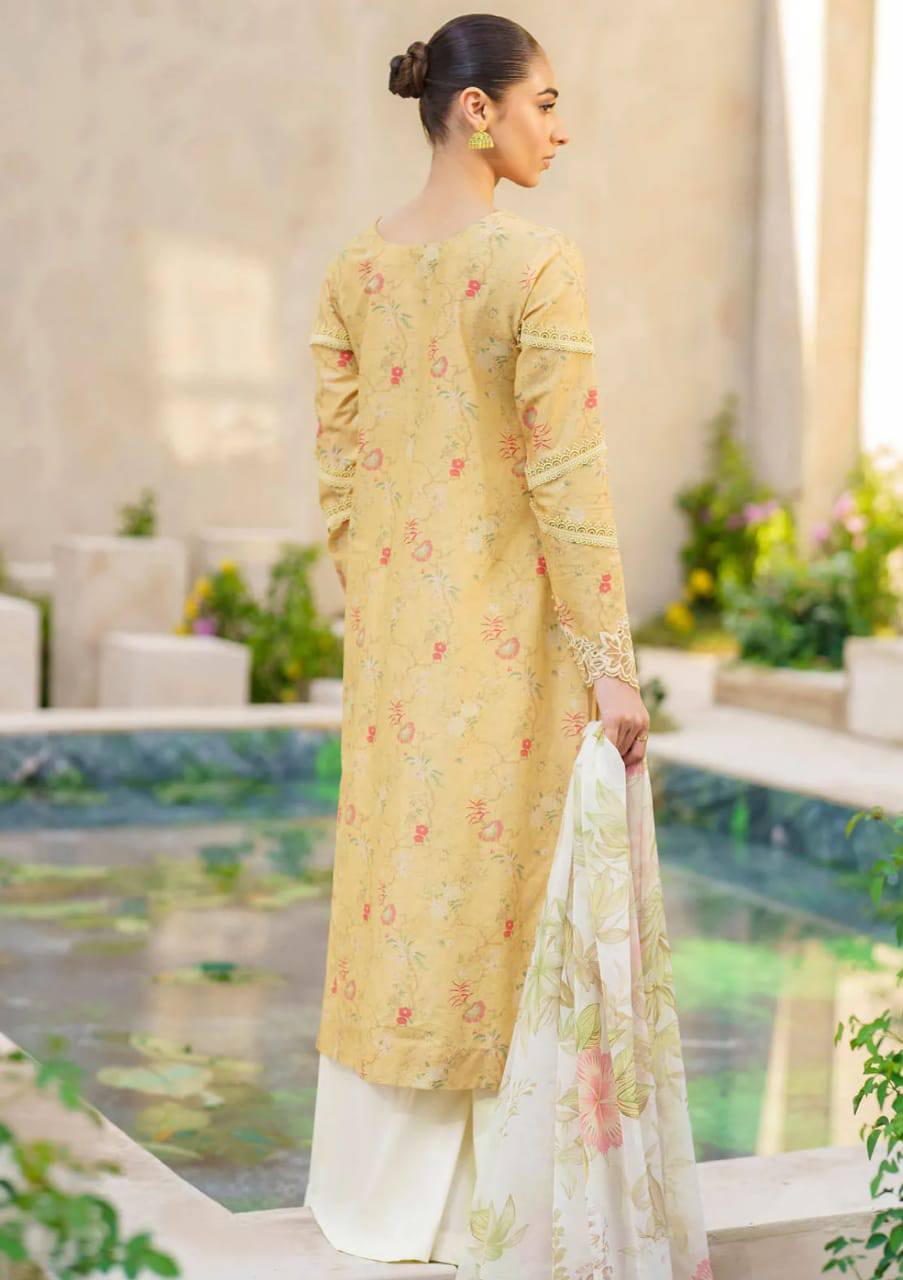 Iznik Lemon Pure Lawn Chikankari Embroidery Dress 3pc Unstitched