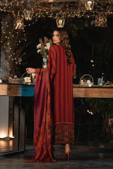 Lulusar Silk Digital Printed Rust 3PC Unstitched Dress