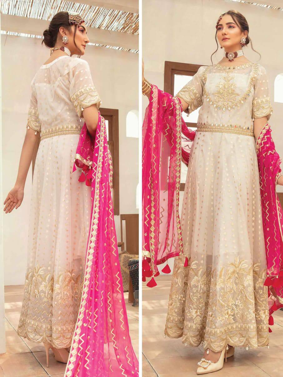 Imrozia White Pink Chiffon Dress Formal Collection 3pc Unstitched