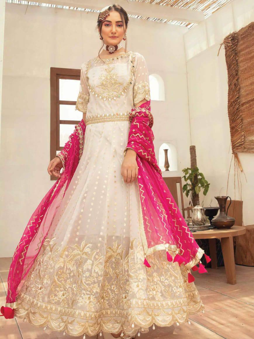 Imrozia White Pink Chiffon Dress Formal Collection 3pc Unstitched