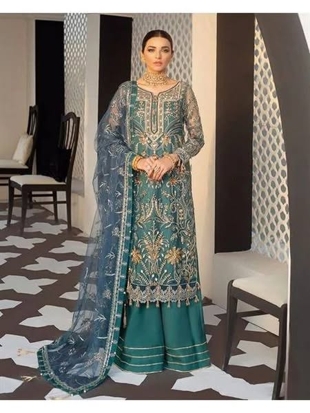 Gulaal Green Formal Collection Soft Net Hand Work Emb Fabric 3pc Unstitched