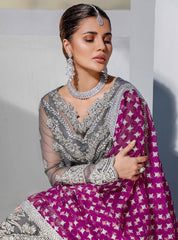 Zainab Chottani Gray organza Embroidery Dress 3pc Unstitched